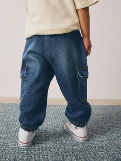 Sale Next Comfort Stretch Wide Cargo Jeans (3mths-7yrs) Dark Blue