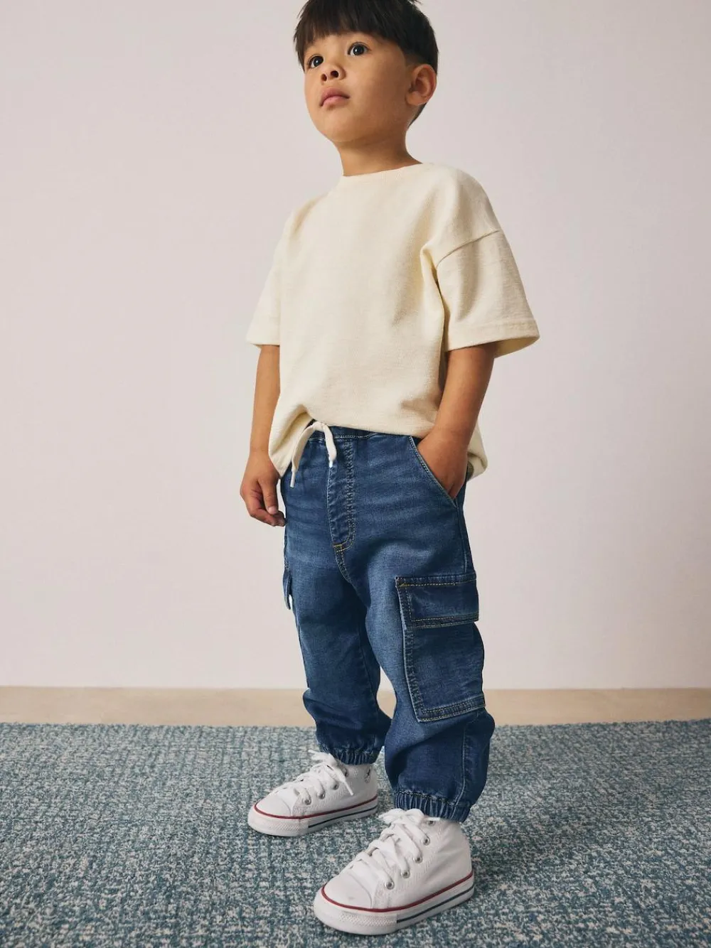 Sale Next Comfort Stretch Wide Cargo Jeans (3mths-7yrs) Dark Blue