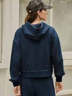 Hot Next Dark Blue Denim Jersey Zip Through Hoodie