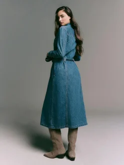 Hot Next Denim Midi Shirt Dress Dark Blue