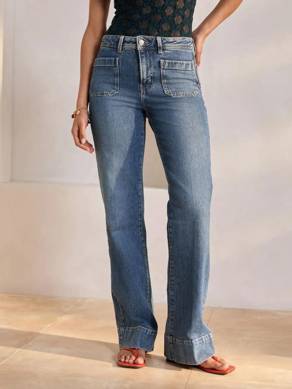 Next Patch Pocket Wide Leg Jeans^Women Jeans|Jeans