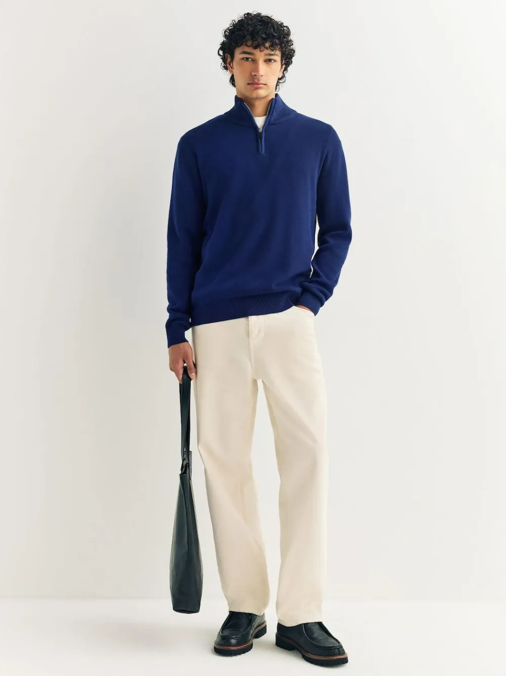 Next Dark Blue Plain N.Premium Regular Fit 100% Cotton Premium Quarter Zip Jumper^ Knitwear|Knitwear