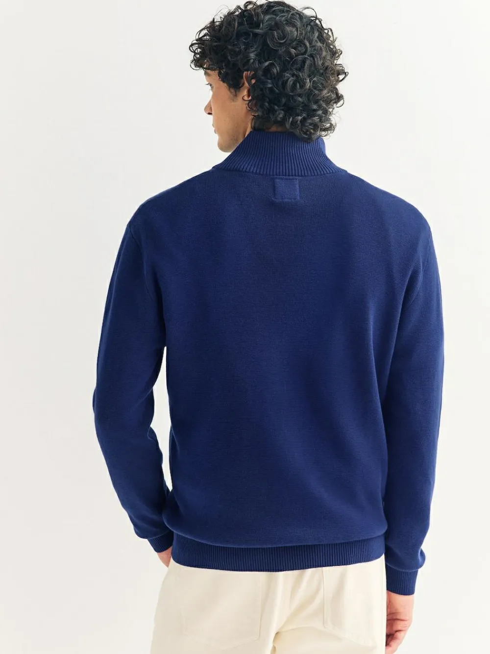 Next Dark Blue Plain N.Premium Regular Fit 100% Cotton Premium Quarter Zip Jumper^ Knitwear|Knitwear