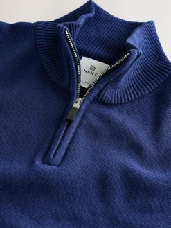 Next Dark Blue Plain N.Premium Regular Fit 100% Cotton Premium Quarter Zip Jumper^ Knitwear|Knitwear