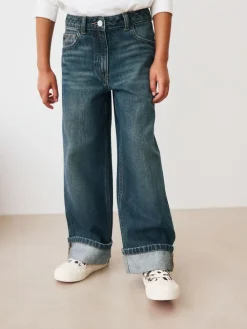 Next Dark Blue Turn Up Wide Leg Jeans (3-16yrs)^ Jeans