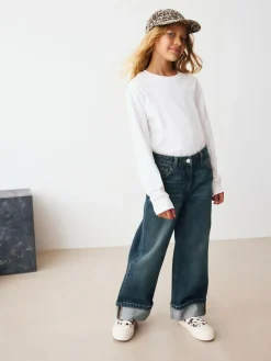Next Dark Blue Turn Up Wide Leg Jeans (3-16yrs)^ Jeans