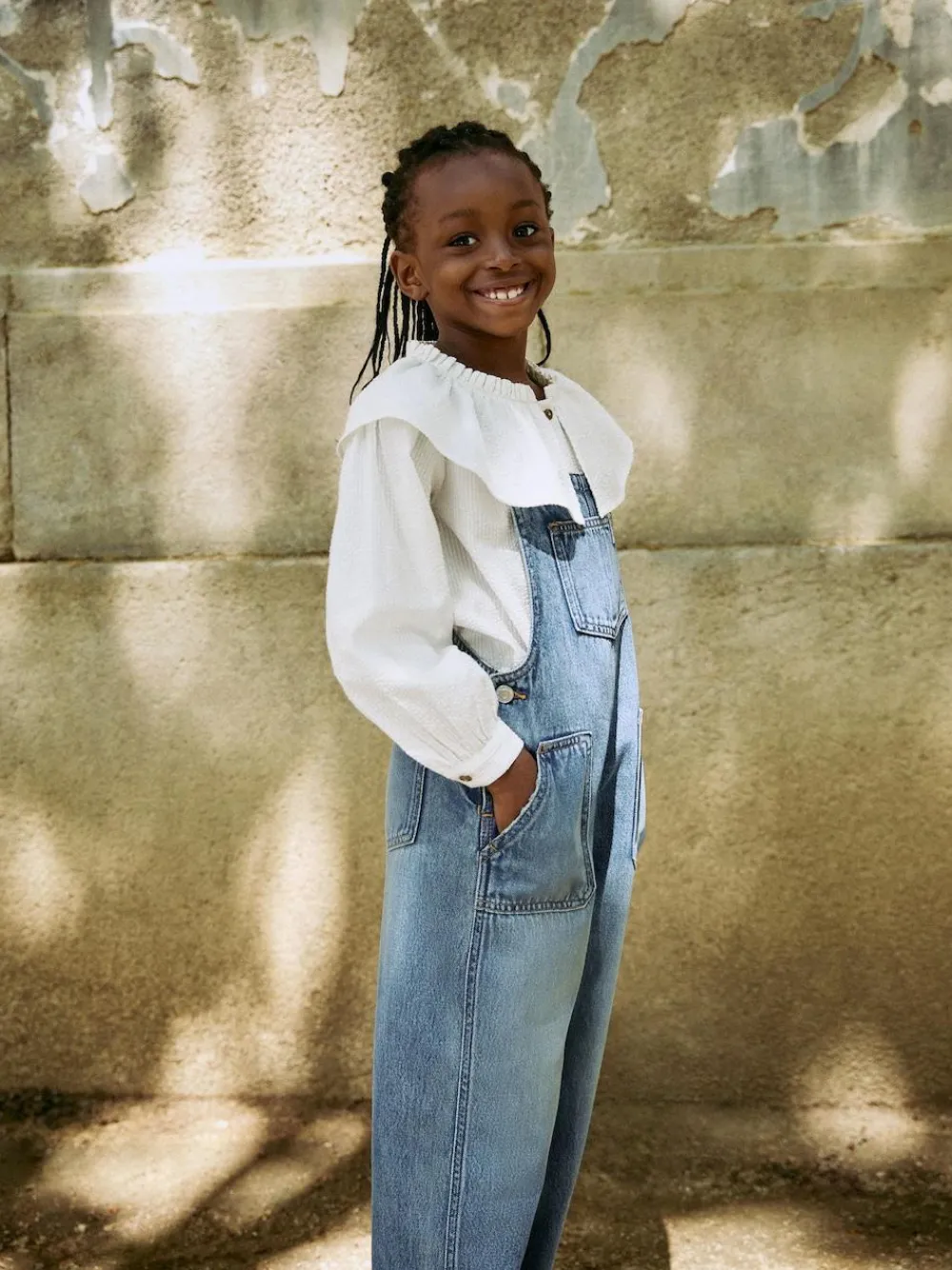 New Next Dark Blue Wide Leg Dungarees (3-16yrs)