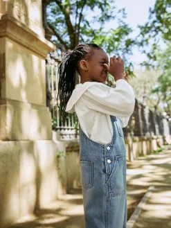 New Next Dark Blue Wide Leg Dungarees (3-16yrs)