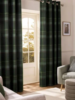 Next Dark Green Brushed Check Lined Eyelet Curtains^ Curtains & Blinds