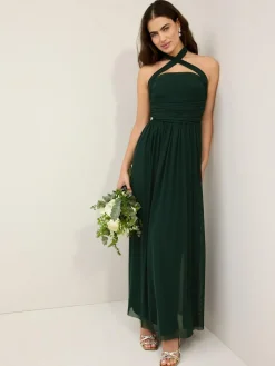 Next Dark Green Mesh Multiway Wedding Guest Bridesmaid Maxi Dress^Women Occasion Dresses|Maxi Dresses