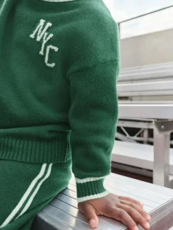 Clearance Next Knitted Crew Neck Jumper and Joggers Set (3mths-7yrs) Dark Green NYC