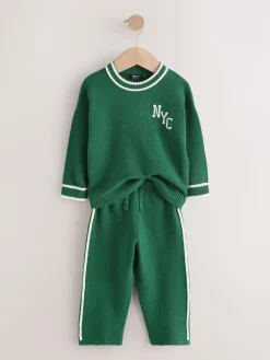 Clearance Next Knitted Crew Neck Jumper and Joggers Set (3mths-7yrs) Dark Green NYC