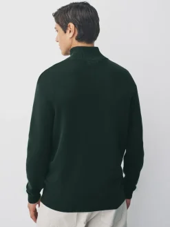 Online Next Dark Green Plain N.Premium Regular Fit 100% Cotton Premium Quarter Zip Jumper