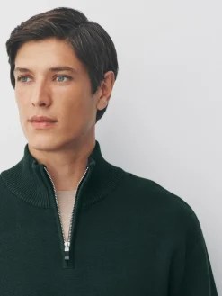Online Next Dark Green Plain N.Premium Regular Fit 100% Cotton Premium Quarter Zip Jumper