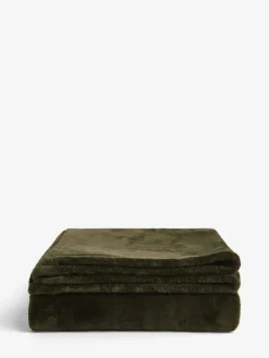 Next Dark Green Plush Fleece Throw^ Cushions & Throws