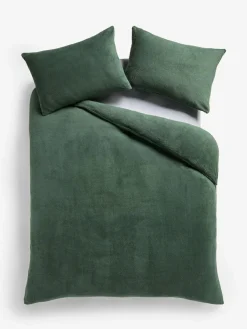 Next Dark Green Teddy Fleece Duvet Cover and Pillowcase Set^ Bedsets & Duvet Covers