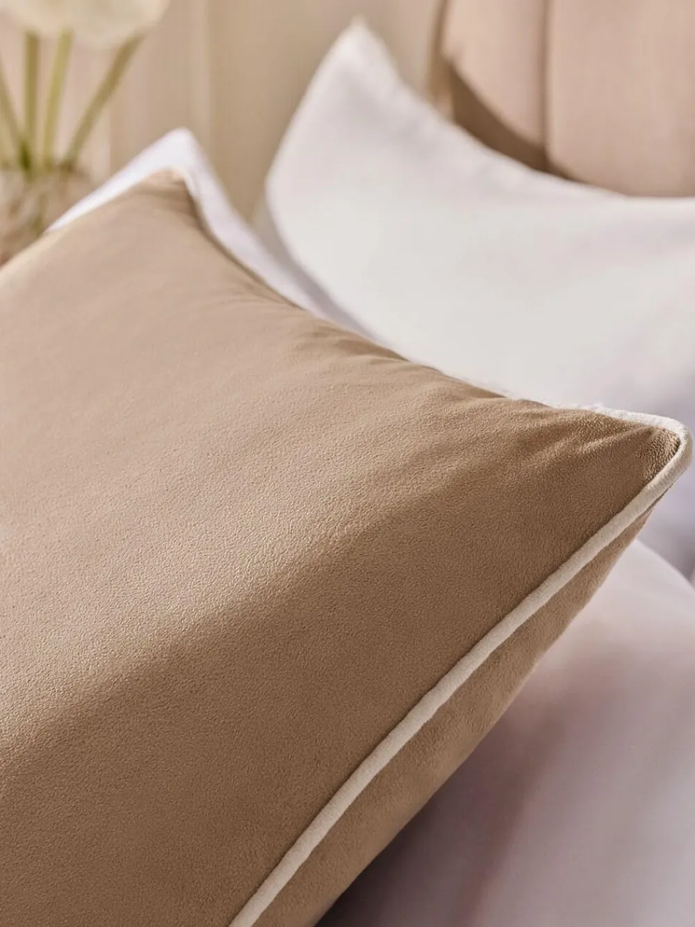 Next Dark Natural Matte Velvet Contrast Pipe 50 x 50cm Cushion^ Cushions & Throws