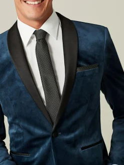 Outlet Next Slim Fit Velvet Blazer Dark Navy Blue