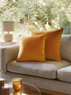 Next Dark Ochre Yellow 59 x 59cm Matte Velvet Cushion^ Cushions & Throws