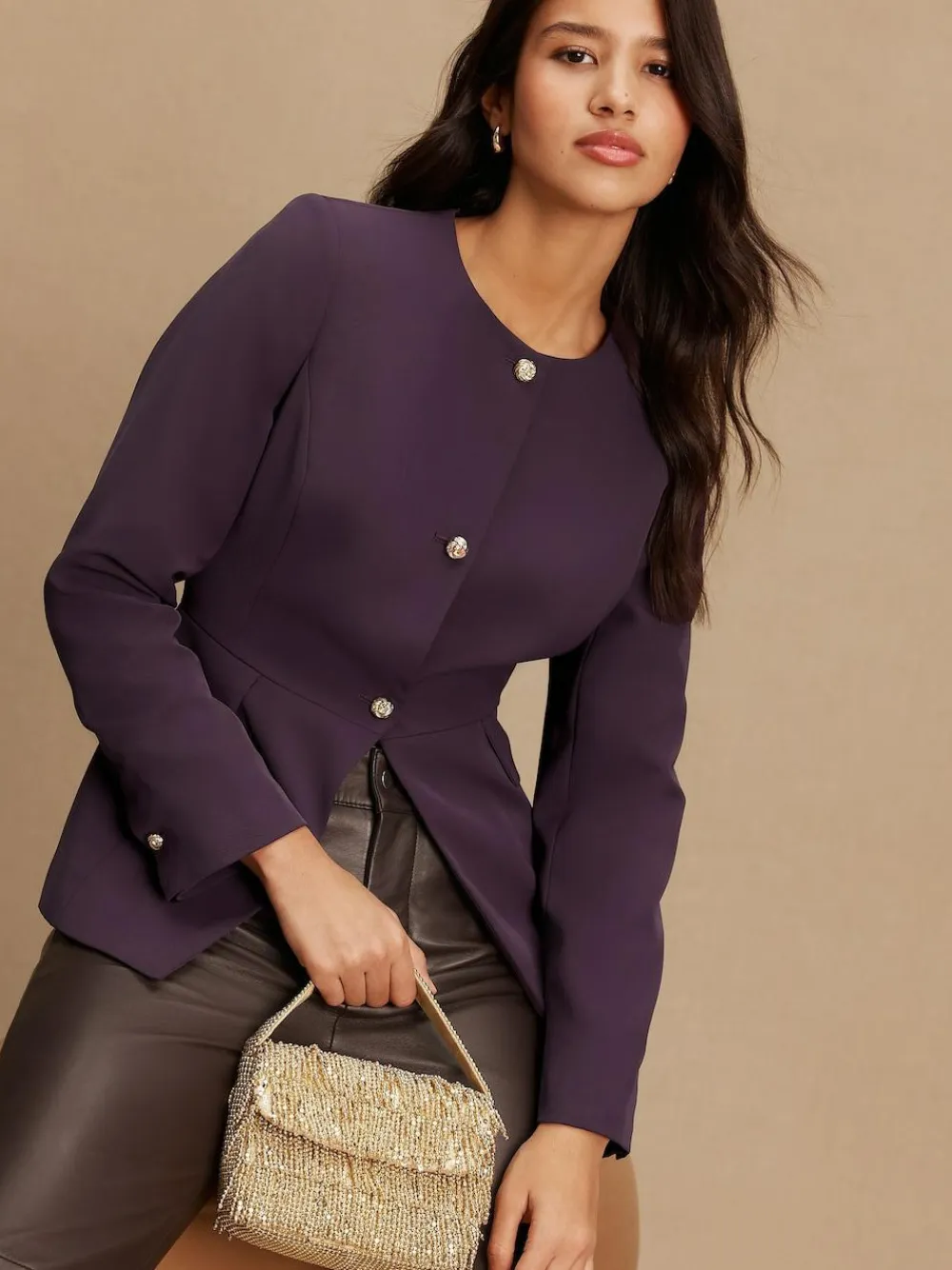 Next Dark Purple Collarless Blazer^Women Suits & Tailoring|Blazers