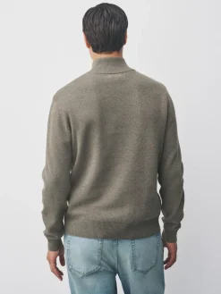 New Next Dark Stone Plain N.Premium Regular Fit 100% Cotton Premium Quarter Zip Jumper