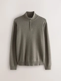 New Next Dark Stone Plain N.Premium Regular Fit 100% Cotton Premium Quarter Zip Jumper