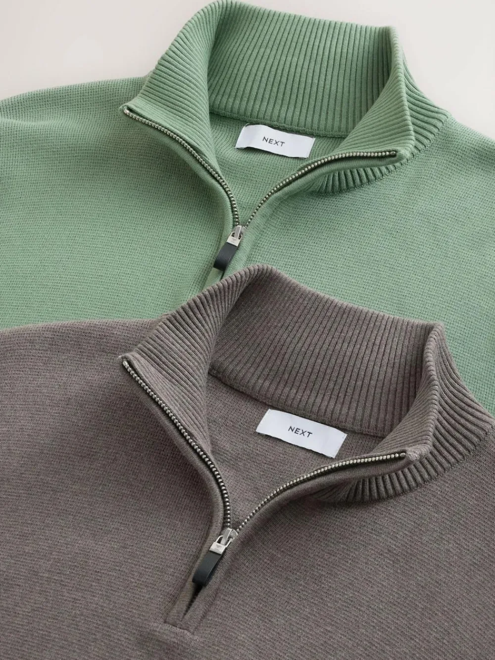 Outlet Next N.Premium 100% Cotton Regular Fit Premium Quarter Zip Jumpers 2 Pack Dark Stone/Sage Green