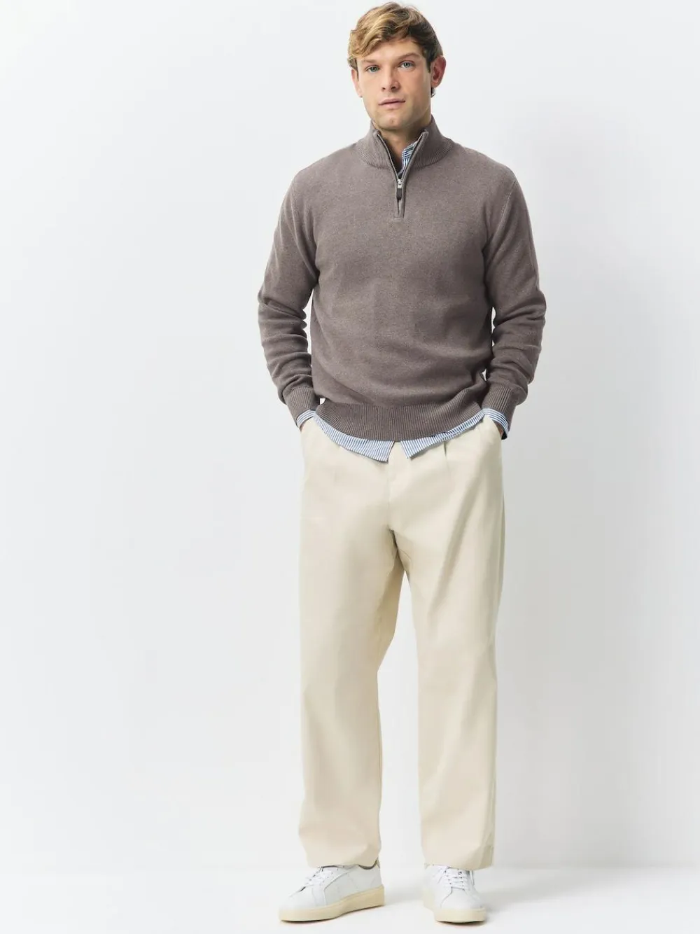 Outlet Next N.Premium 100% Cotton Regular Fit Premium Quarter Zip Jumpers 2 Pack Dark Stone/Sage Green