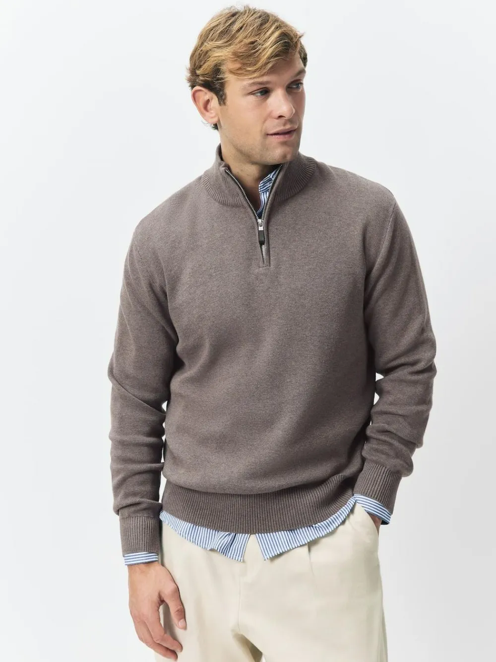 Outlet Next N.Premium 100% Cotton Regular Fit Premium Quarter Zip Jumpers 2 Pack Dark Stone/Sage Green