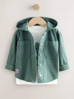Next Twill Hooded Overshirt and T-Shirt Set (3mths-7yrs)^ Sweatshirts & Hoodies