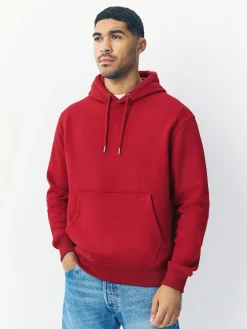 New Next Deep Red Regular Fit Heavyweight Cotton Rich Jersey Hoodie