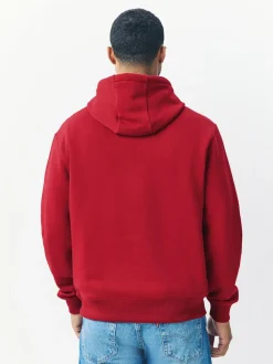 New Next Deep Red Regular Fit Heavyweight Cotton Rich Jersey Hoodie