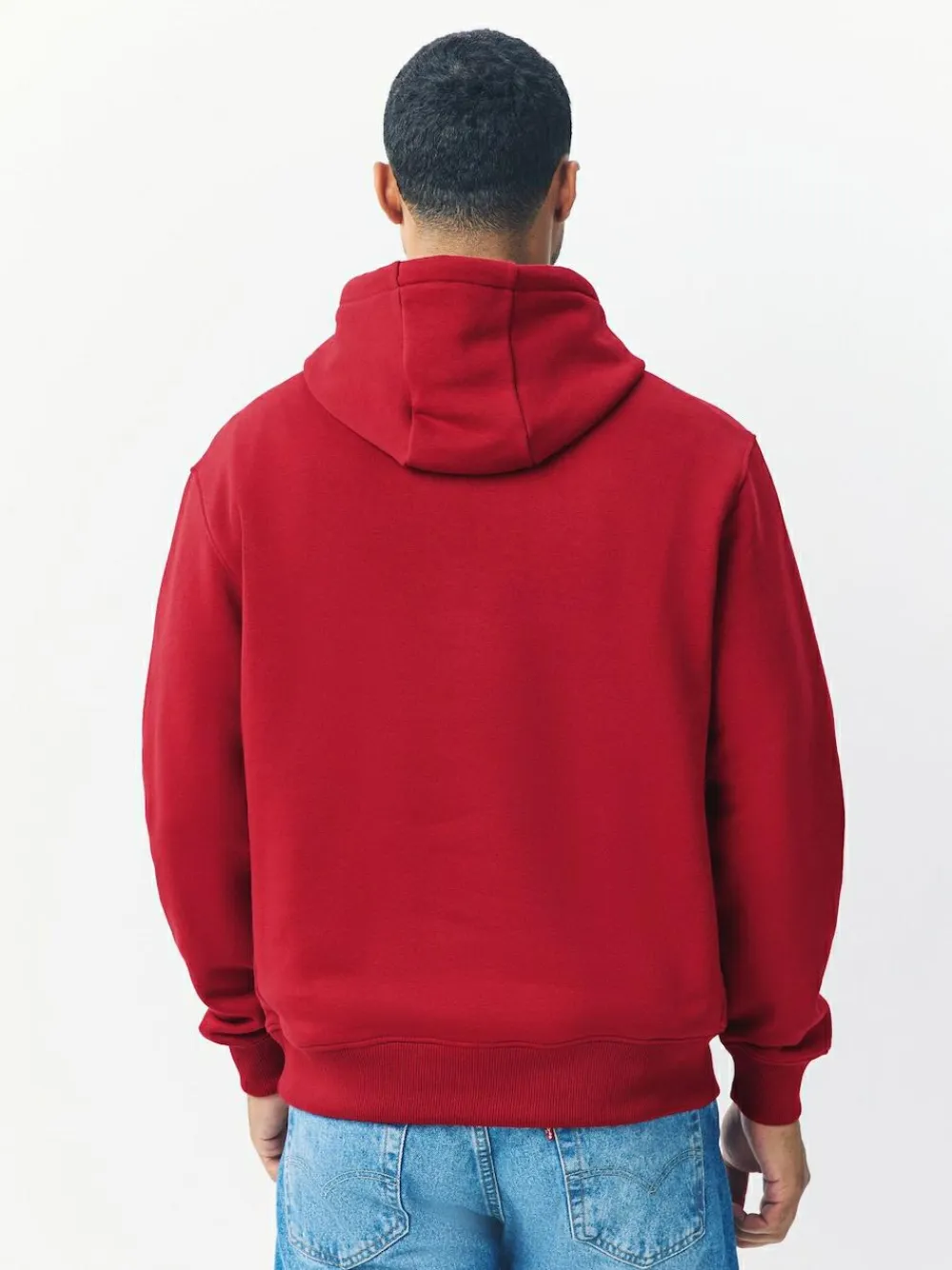 New Next Deep Red Regular Fit Heavyweight Cotton Rich Jersey Hoodie
