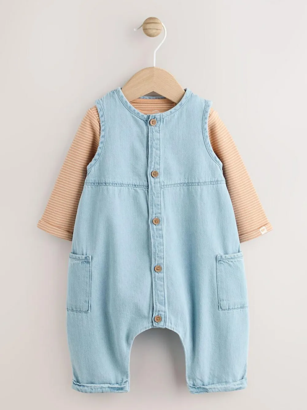 Sale Next Denim Blue Dungaree and Bodysuit Baby Set (0mths-2yrs)