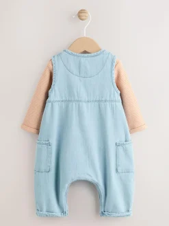 Sale Next Denim Blue Dungaree and Bodysuit Baby Set (0mths-2yrs)