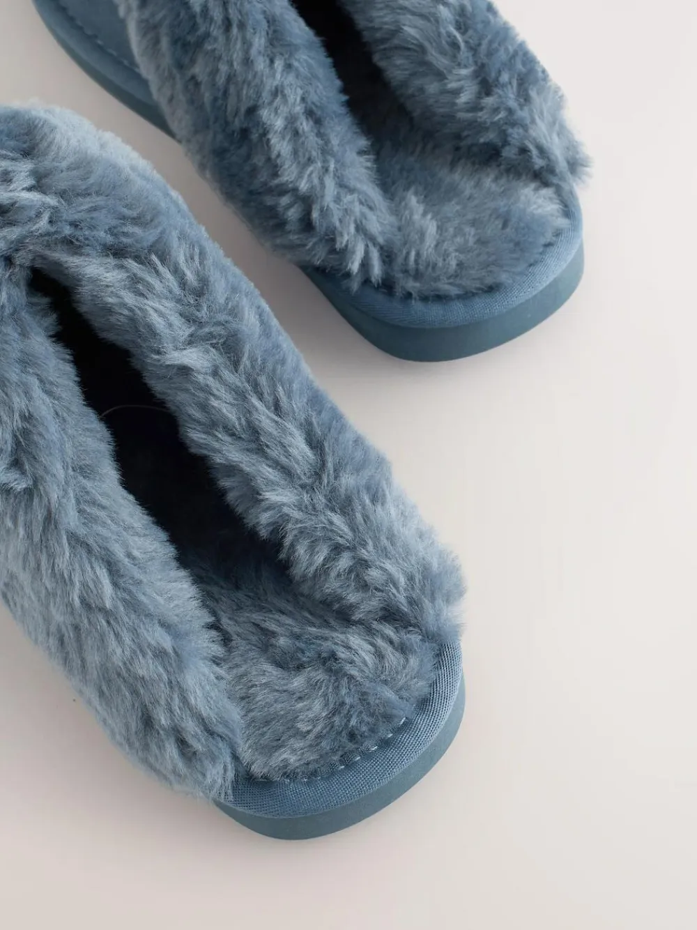 Next Denim Blue Faux Fur Lined Suede Mule Slippers^Women Slippers|All Night & Lounge