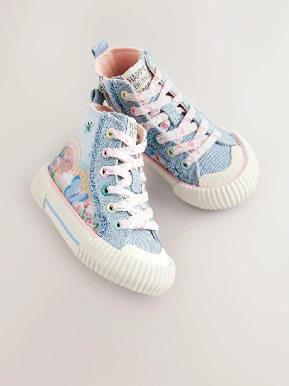 Hot Next Denim Blue Rainbow Standard Fit (F) High Top Trainers