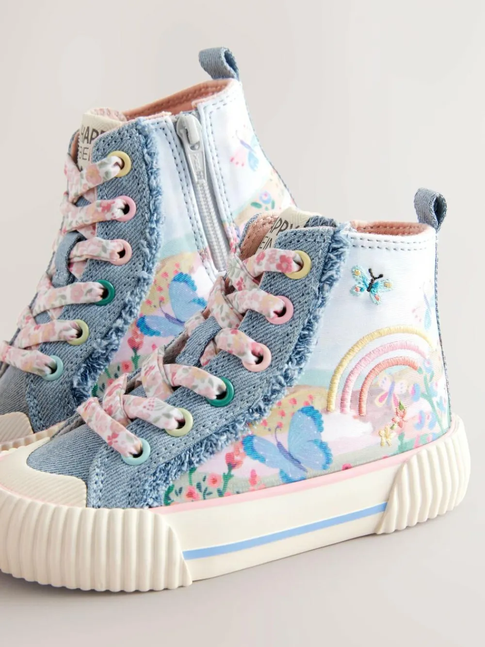 Hot Next Denim Blue Rainbow Standard Fit (F) High Top Trainers