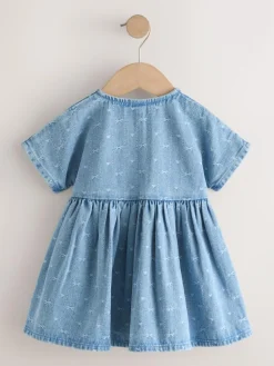 Sale Next Short Sleeve Dress (3mths-8yrs) Denim Bow