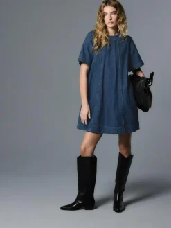 New Next Denim Dark Blue T-Shirt Mini Dress