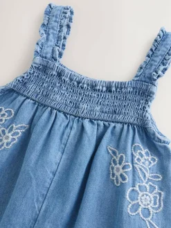 Sale Next Denim Embroidered 100% Cotton Playsuit (3mths-7yrs)