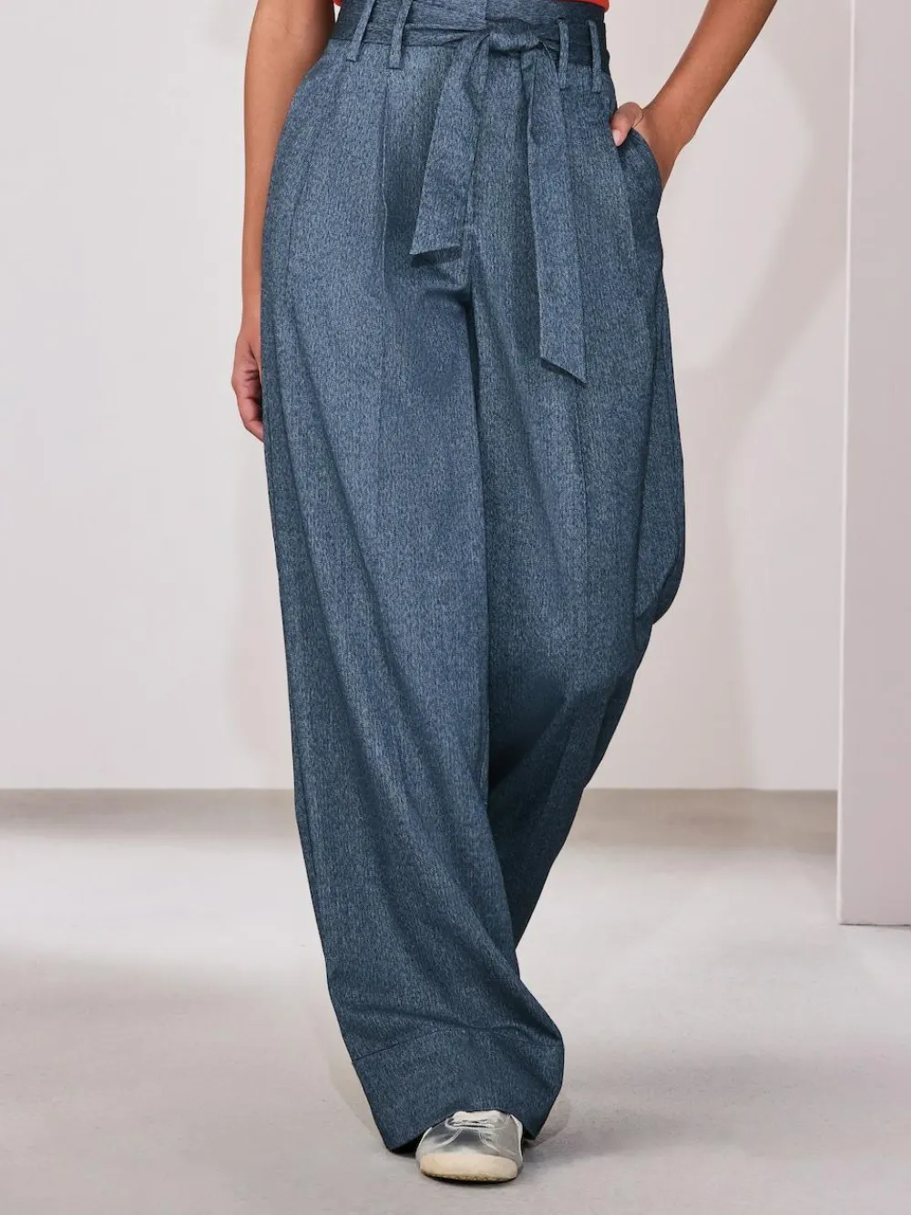 Clearance Next Denim Look Superwide Belted Trousers