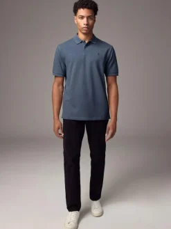 Clearance Next Denim Marl Regular Fit Short Sleeve Pique Polo Shirt