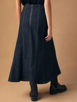 Next Denim Rinse Full Seamed Midi Skirt^Women Skirts