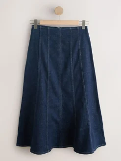 Next Denim Rinse Full Seamed Midi Skirt^Women Skirts