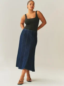 Best Next Denim Rinse Hourglass Full Seamed Midi Skirt