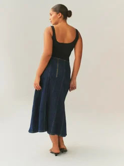 Best Next Denim Rinse Hourglass Full Seamed Midi Skirt