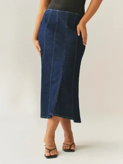 Best Next Denim Rinse Hourglass Full Seamed Midi Skirt