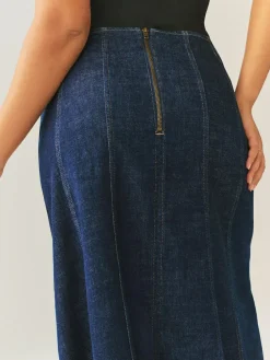 Best Next Denim Rinse Hourglass Full Seamed Midi Skirt