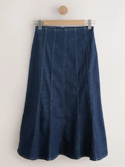 Best Next Denim Rinse Hourglass Full Seamed Midi Skirt